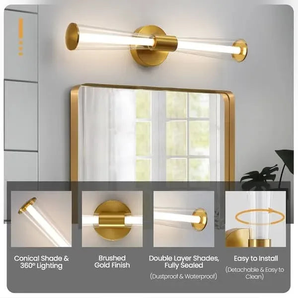 Hdc Golden Finish Mirror Vanity Bathroom Picture Dressing Wall Light - Tricolor