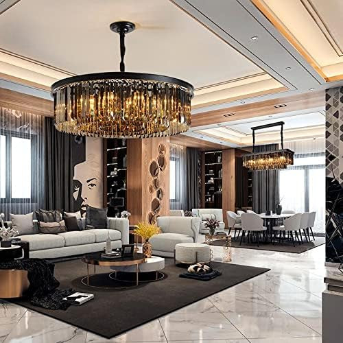 Hdc 600 Mm Crystal Black Led Chandelier Light For Living Room Round Dining Room