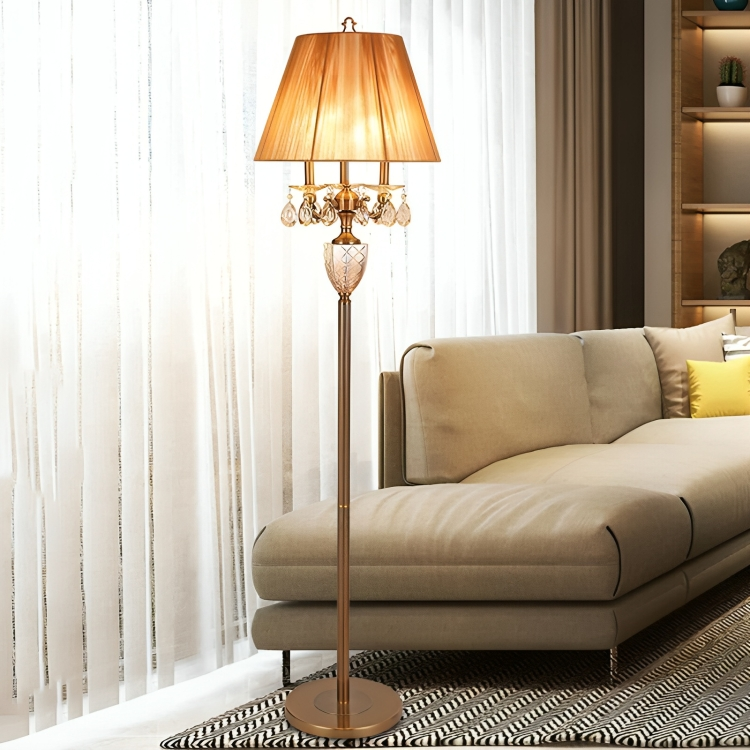Hdc Beige 3 Lights Standing Light Traditionalism Reading Floor Lamp with Dangling Crystal