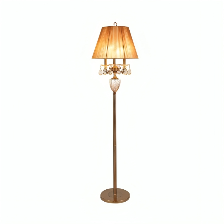 Hdc Beige 3 Lights Standing Light Traditionalism Reading Floor Lamp with Dangling Crystal