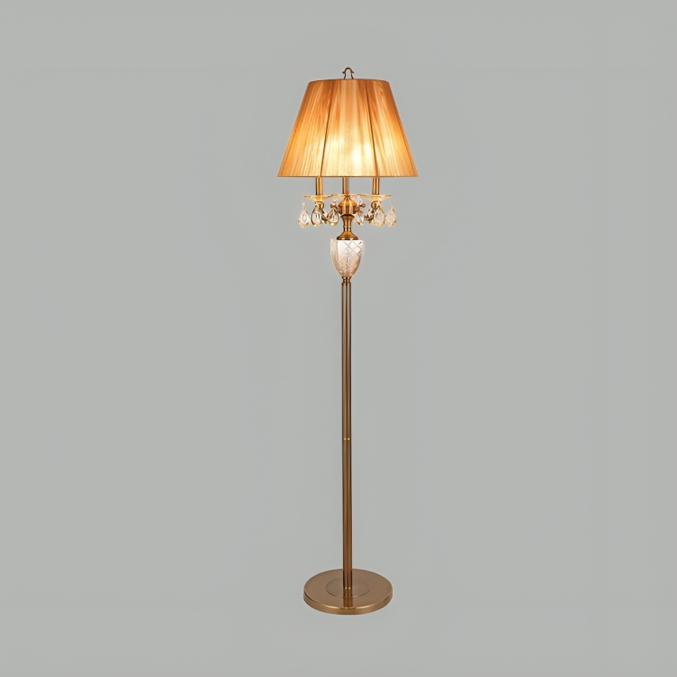 Hdc Beige 3 Lights Standing Light Traditionalism Reading Floor Lamp with Dangling Crystal