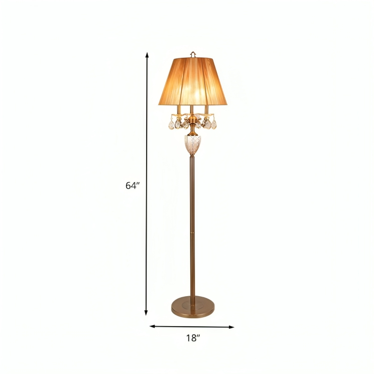 Hdc Beige 3 Lights Standing Light Traditionalism Reading Floor Lamp with Dangling Crystal