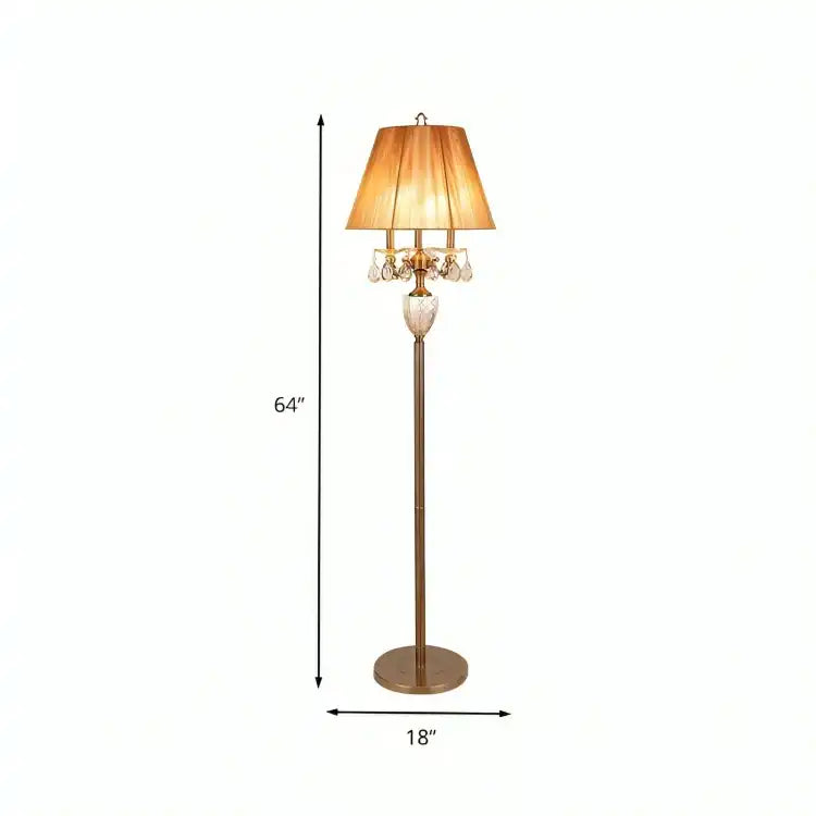 Hdc Beige 3 Lights Standing Light Traditionalism Reading Floor Lamp with Dangling Crystal