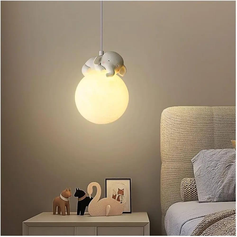 Hdc Elephant Shaped Moon LED Modern Hanging Light for Baby Room Kids Bedroom