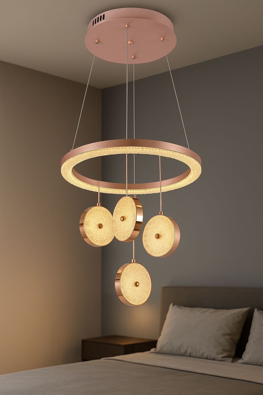 Hdc Rose Gold 5 Light Led Pendant Chandelier Light -Tricolor