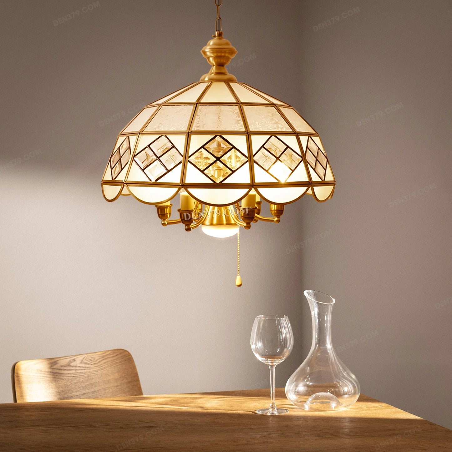Hdc European Copper Frosted Glass Pendant Light Chandelier