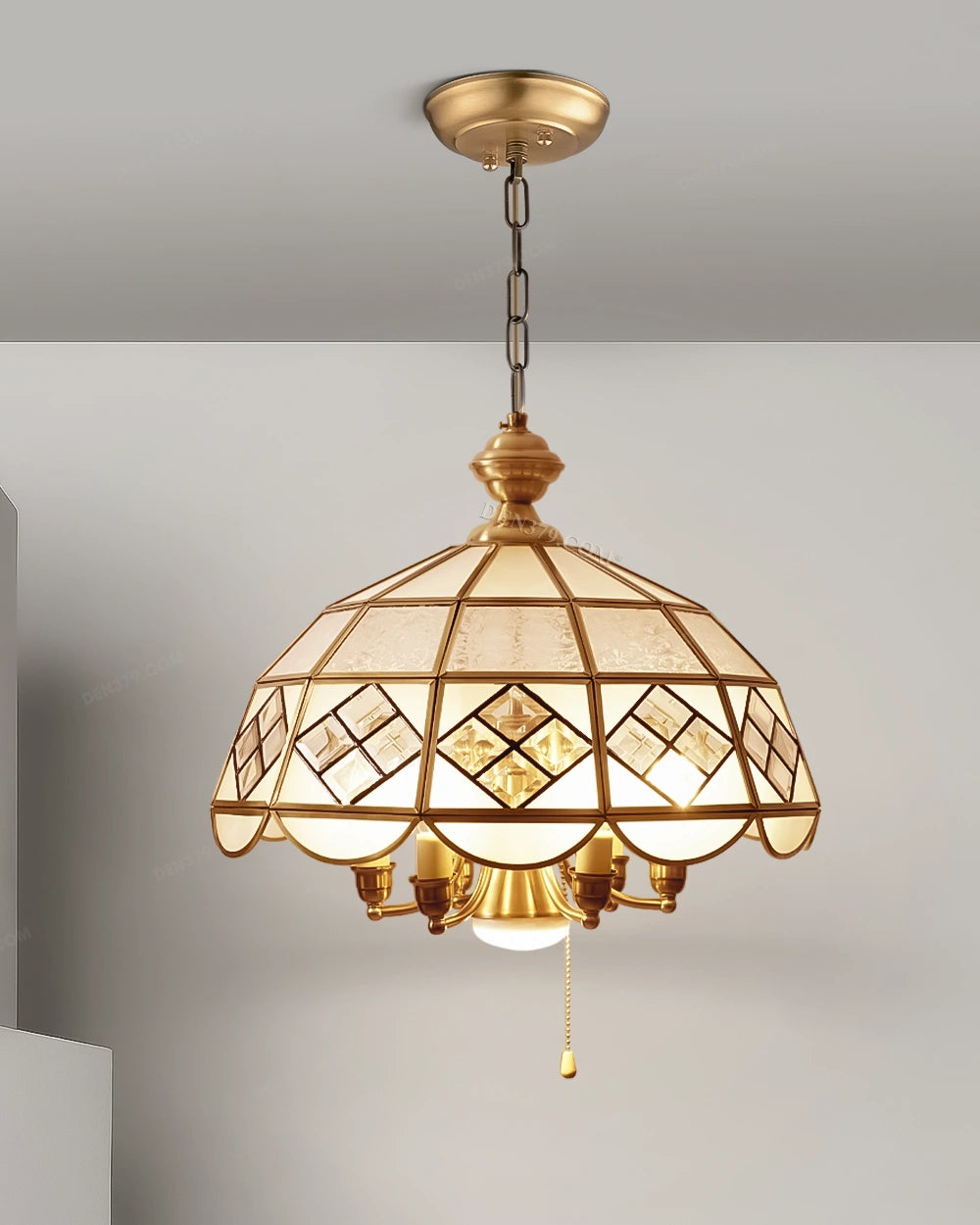 Hdc European Copper Frosted Glass Pendant Light Chandelier