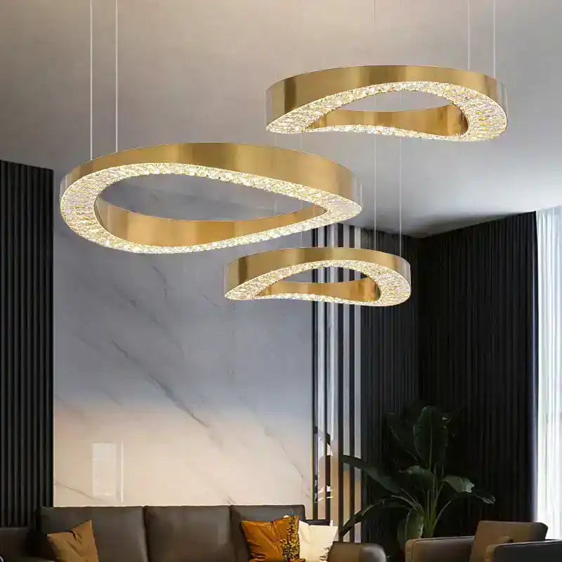 Hdc 3 Light 3 Rings Big Full Spread Golden Crystal Led Chandelier Hanging Lamp - HDC Lights