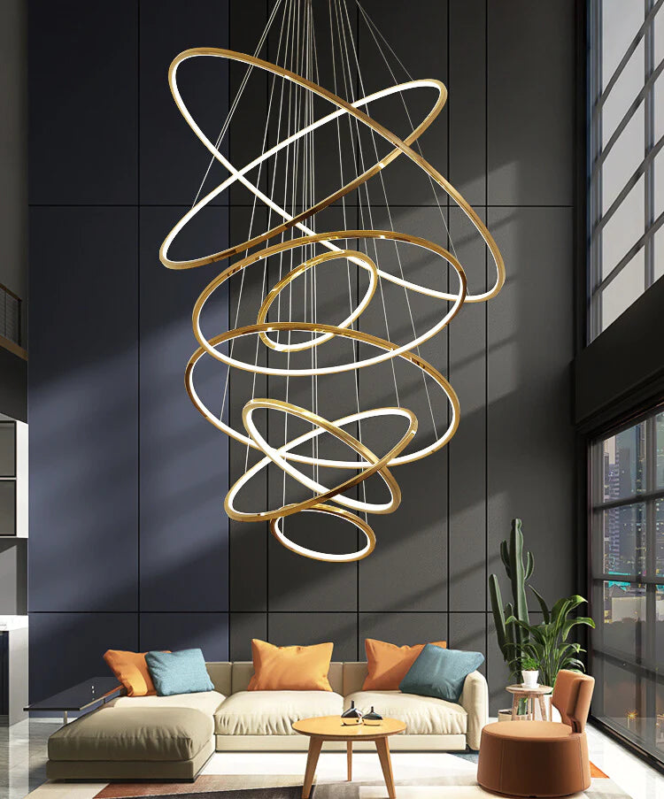 HDC 10 Lights 10 Rings Gold Body Led Chandelier Hanging Lamp - Tricolor