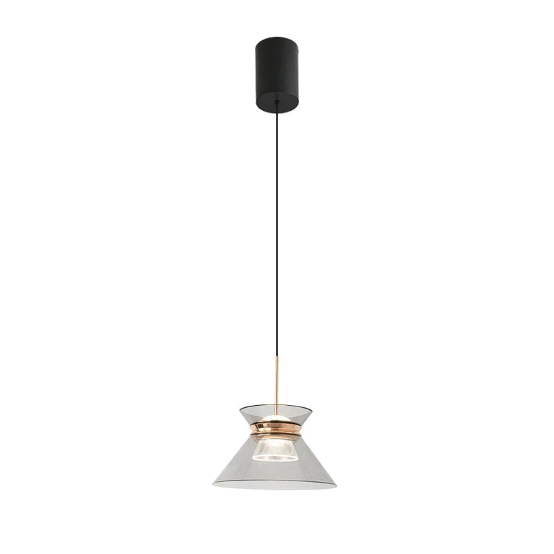 Hdc 1 Light Led Glass Smoky Black Gold Pendant Ceiling Light - Warm White