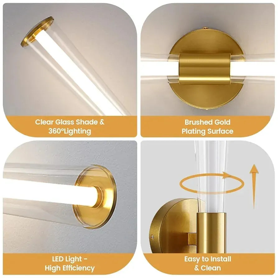 Hdc Golden Finish Mirror Vanity Bathroom Picture Dressing Wall Light - Tricolor