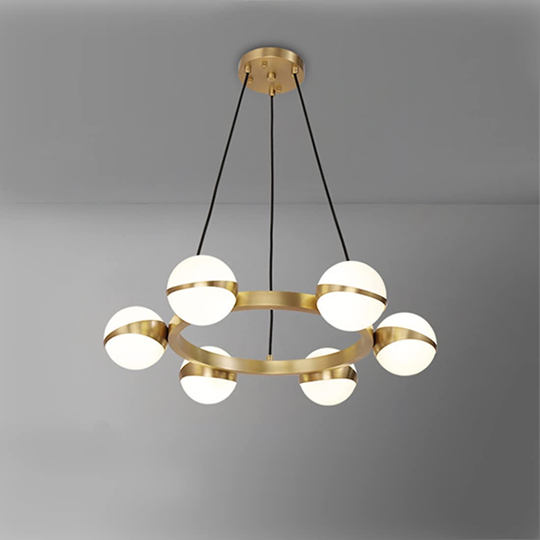 Hdc 6-Light Glass Globe Contemporary Round Wagon Wheel Chandelier Pendant Lights