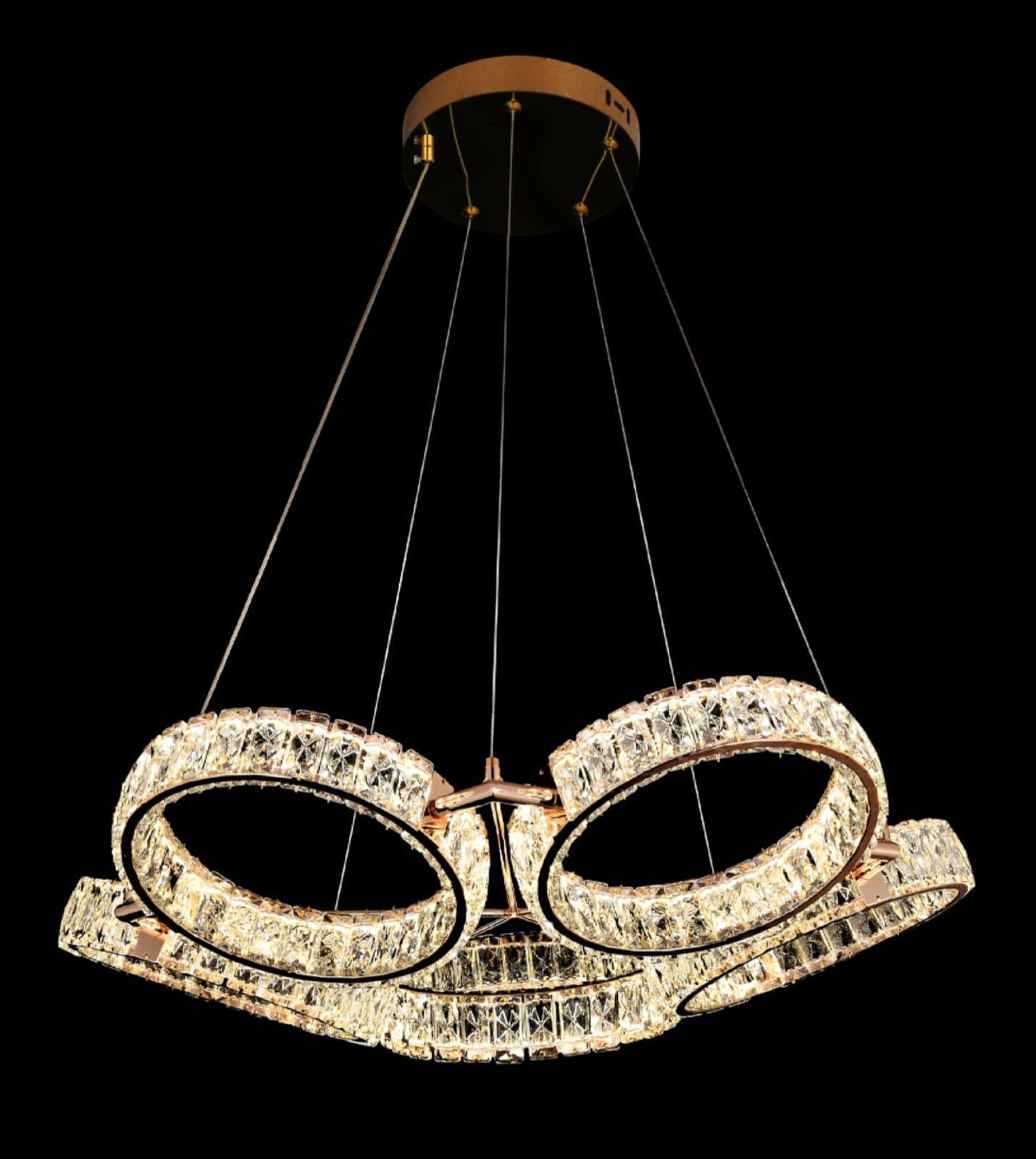 HDC 3 Ring Crystal Ring Modern LED Chandelier For Dining, Living Room- Tricolor