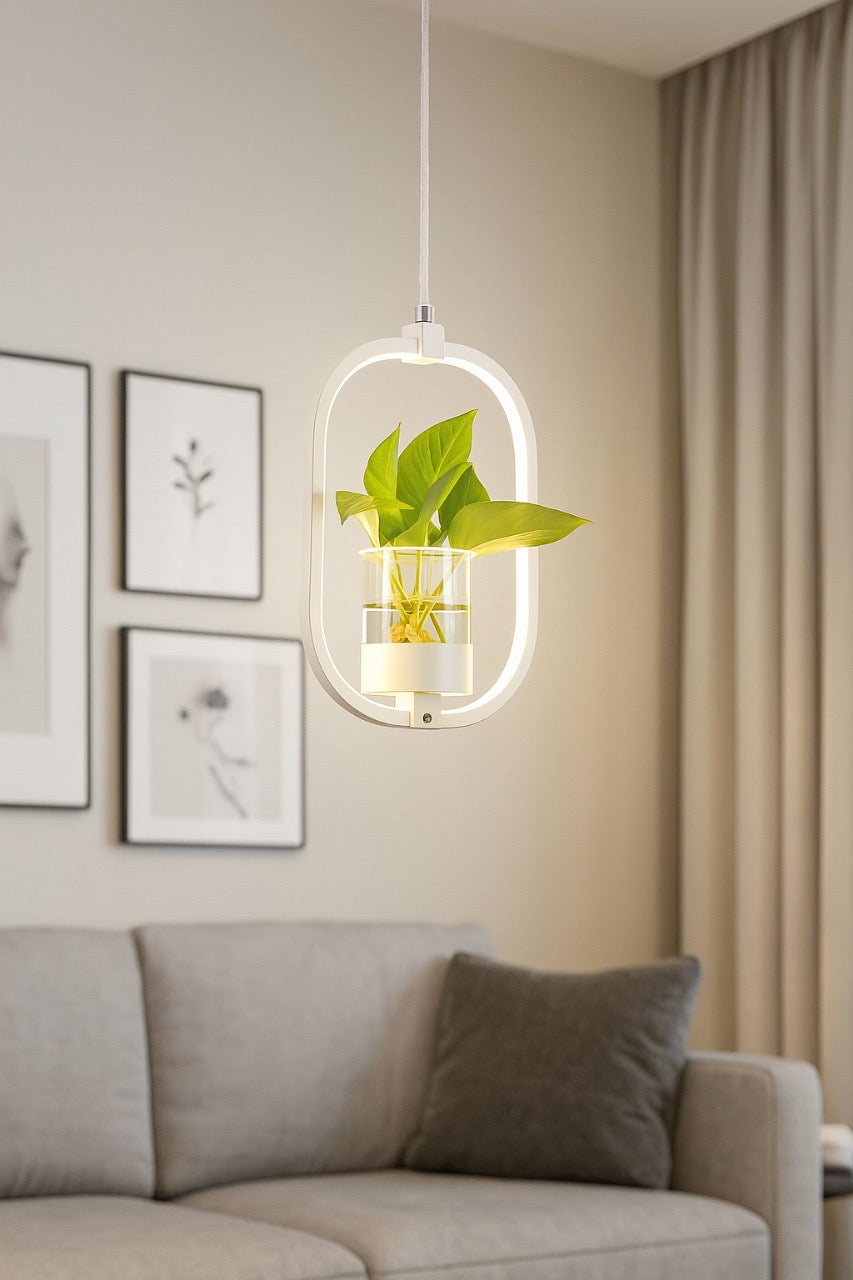 Hdc 18w Modern Hanging LED Pendant Light with Built-in Glass Planter Decorative Ceiling Lamp- Warm White
