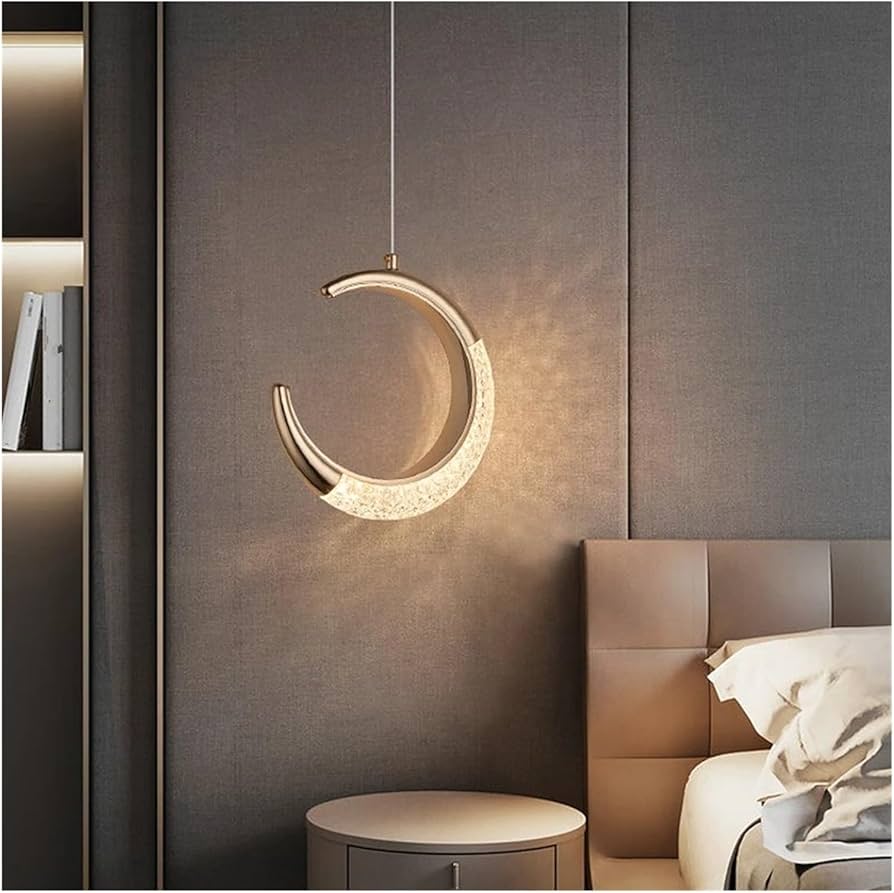 HDC Led 1-Light Gold Half Crescent Moon Acrylic Hanging Pendant Ceiling Light