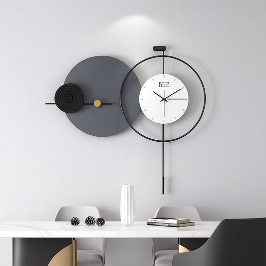 Hdc Modern Grey Black Circle Creative Metal Wall Clock For Living Room, Bedroom, Home Decor