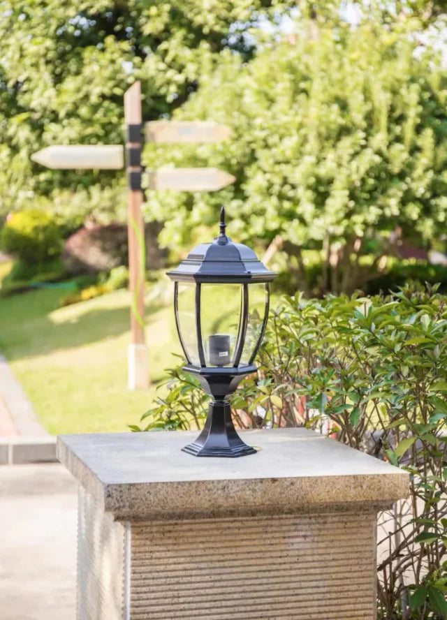 HDC Traditional Luxury E27 Outdoor Garden Glass Post Light Waterproof Courtyard Door Decorative Gate Lamp
