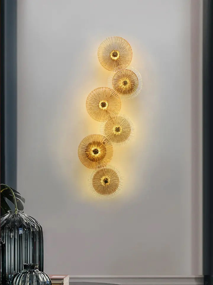 HDC 6 Light Modern Golden Glass Led Wall Art Lamp - Warm White