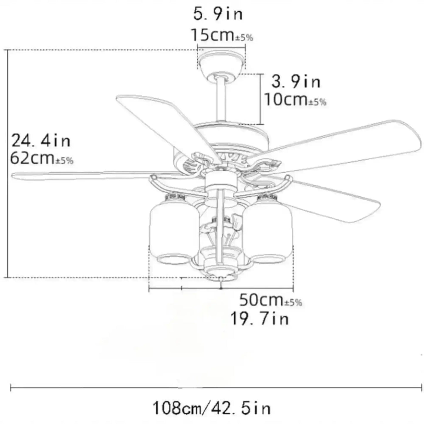 Hdc 6 Glass Light 52 Inch Ceiling Fan Chandelier
