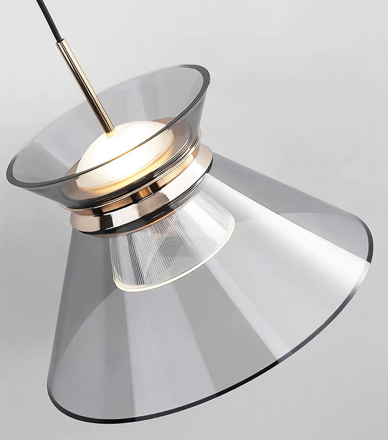 Hdc 1 Light Led Glass Smoky Black Gold Pendant Ceiling Light - Warm White