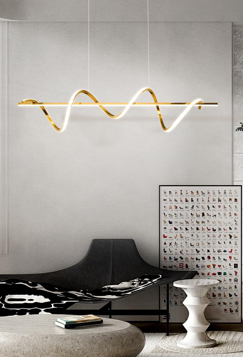 Hdc Gold Electroplated LED Pendant Chandelier Twisty Curl Lights Dining Room Lamp - Warm White