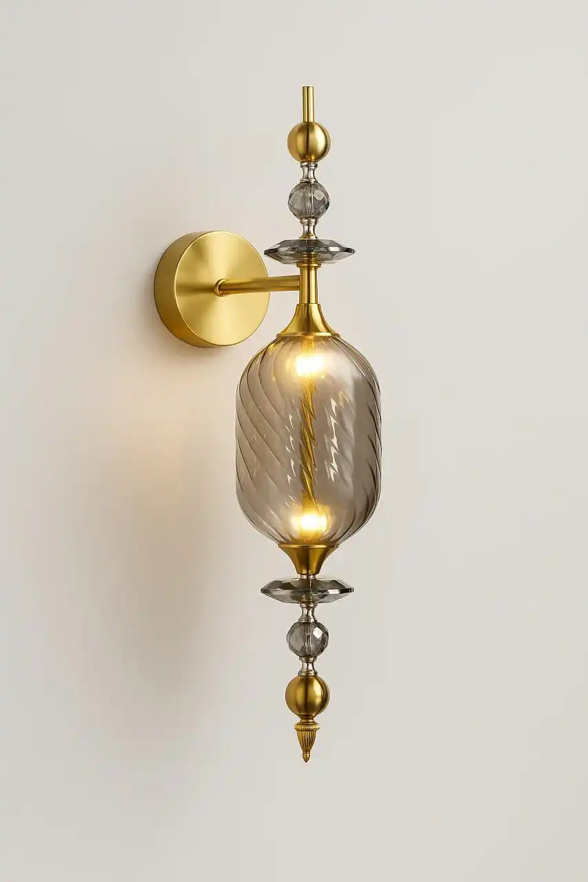 HDC Gold Amber/Smoke Glass Wall Light for Living Room Drawing Room Bedroom - Warm White