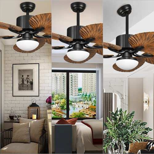 Hdc Tropical Ceiling Fan With Led Light And Remote Control 52 Inch Palm Reversible Fan Light 5 Leaf Blades And Balance Clips