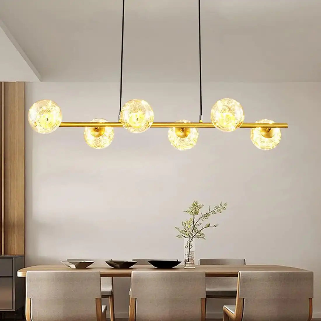 HDC 6 Head Modern LED Pendant Gold Light Fairy Glass Ball Hanging Lamp- Warm White