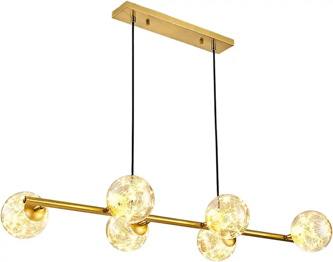 HDC 6 Head Modern LED Pendant Gold Light Fairy Glass Ball Hanging Lamp- Warm White