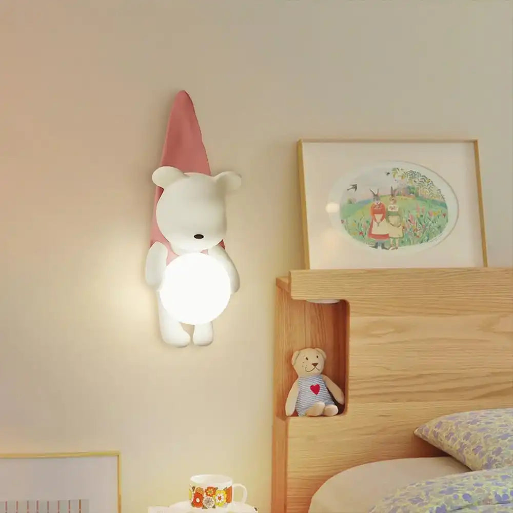 Hdc Cute Resin Hanged Pink Cartoon Bear with Milky White Globe Light - Warm White