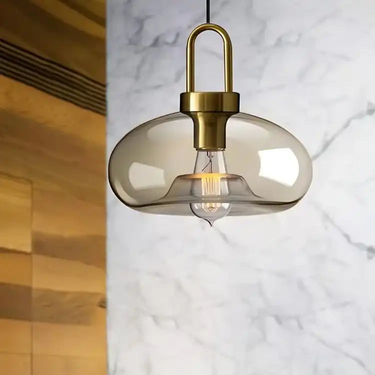 HDC Led 1-Light Amber Glass Iron Hanging Pendant Ceiling Lamp Light
