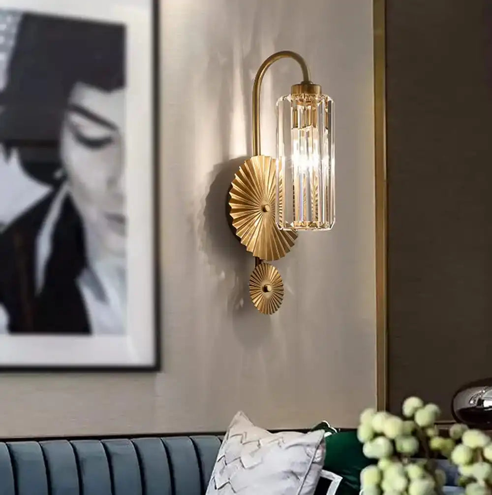 Hdc Crystal Led Antique Gold Finish Column Round Base Light Wall Lamp Warm White