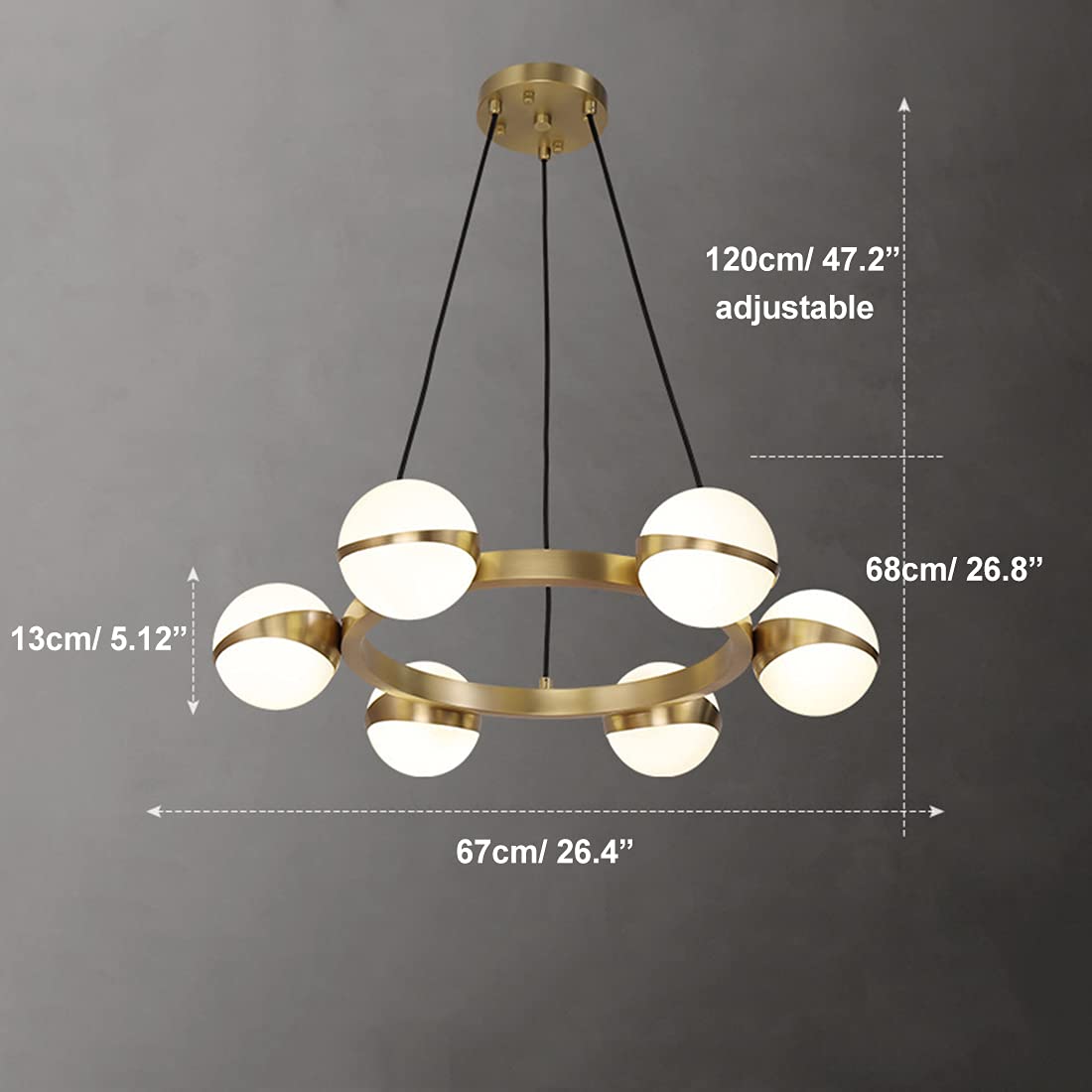 Hdc 6-Light Glass Globe Contemporary Round Wagon Wheel Chandelier Pendant Lights