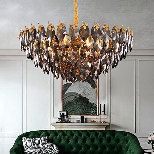 Hdc 550mm Modern Simple Round Villa Decorative Crystal Leaf Chandelier