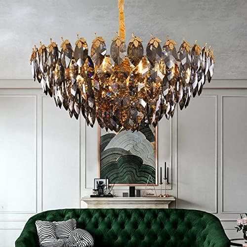 Hdc 600mm Modern Simple Round Villa Decorative Crystal Leaf Chandelier - HDC Lights