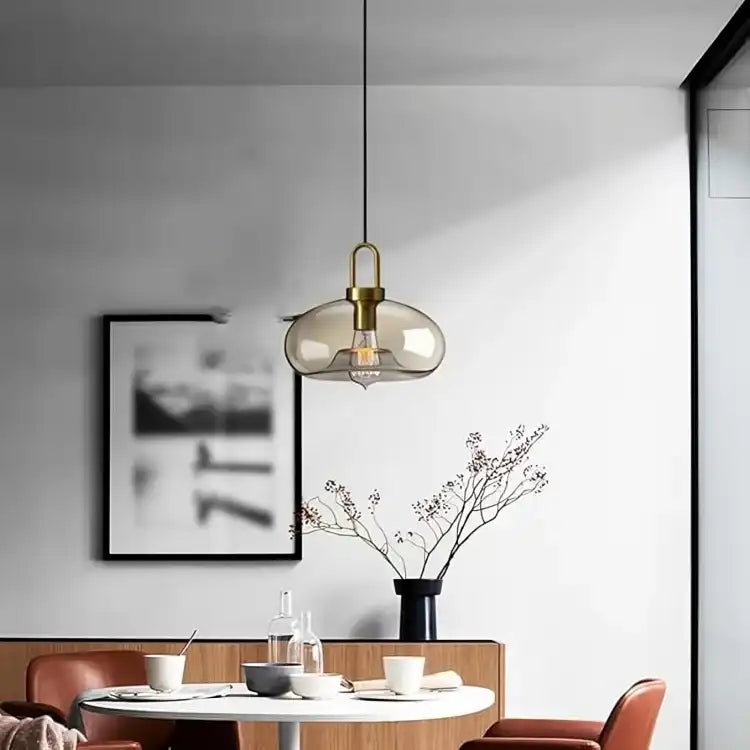 HDC Led 1-Light Amber Glass Iron Hanging Pendant Ceiling Lamp Light