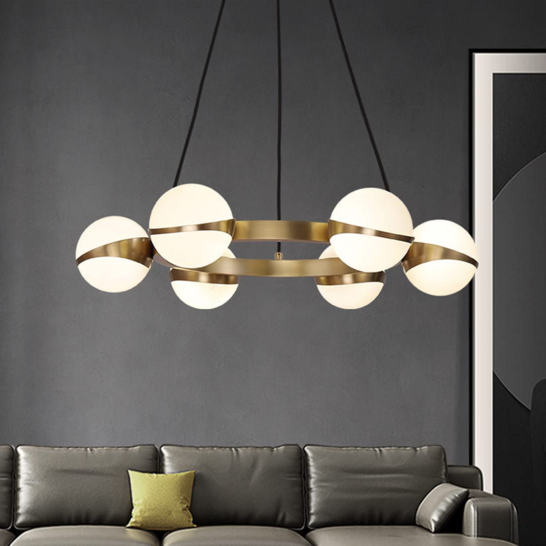 Hdc 6-Light Glass Globe Contemporary Round Wagon Wheel Chandelier Pendant Lights