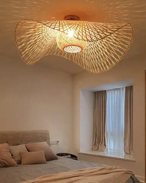 HDC Vintage Bamboo Rattan Chandelier Pendant Light