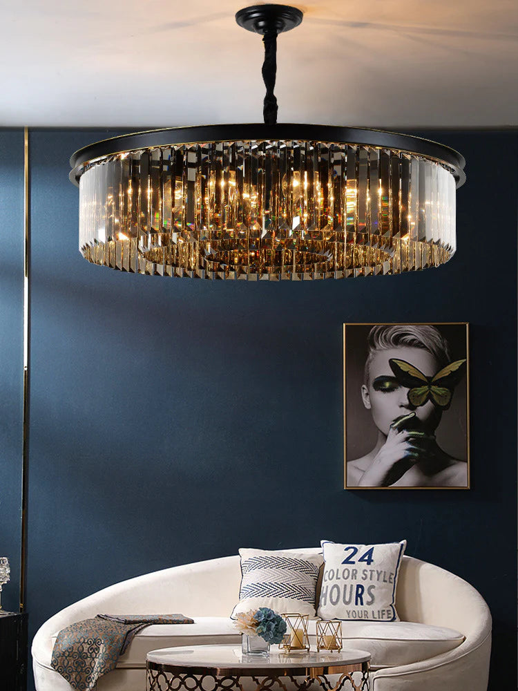 Hdc 600 Mm Crystal Black Led Chandelier Light For Living Room Round Dining Room
