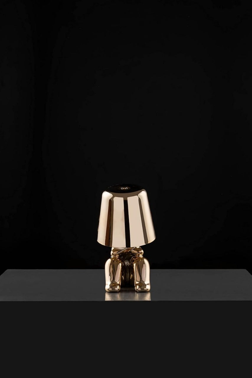 Hdc Nordic Golden Sitting & Thinking Luxury Portable LED Desk Lamp Cafe Bar Restaurant Sitting Stylish Little Golden Man Home Decoration Night Light