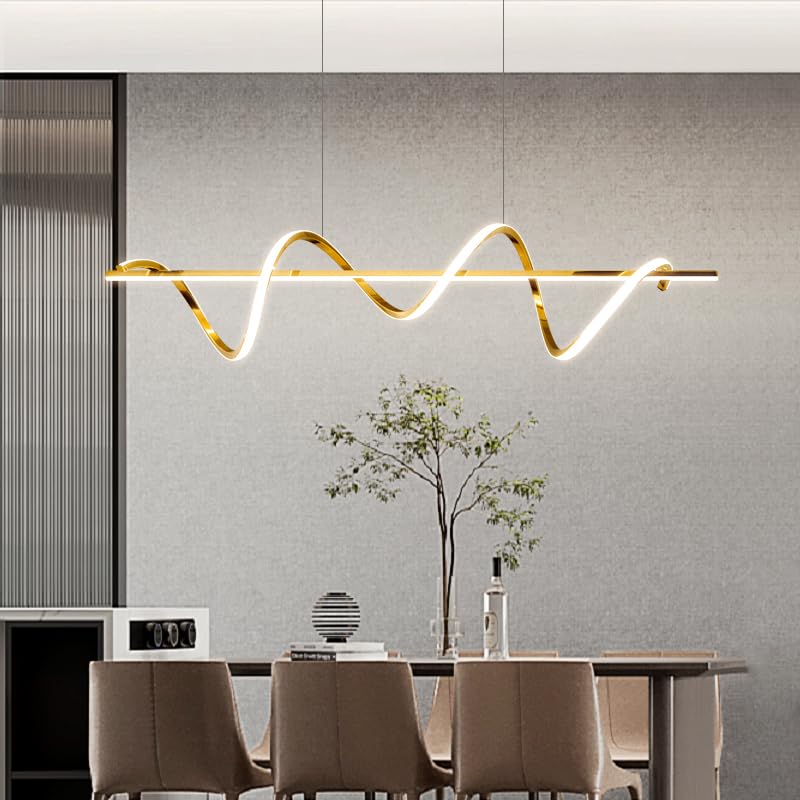 Hdc Gold Electroplated LED Pendant Chandelier Twisty Curl Lights Dining Room Lamp - Warm White