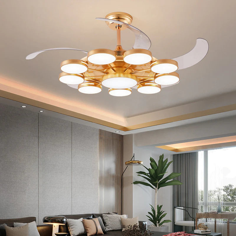Hdc Invisible Gold Rings Ceiling Fan Chandelier With Remote 4 Retractable Abs Blades - Warm White