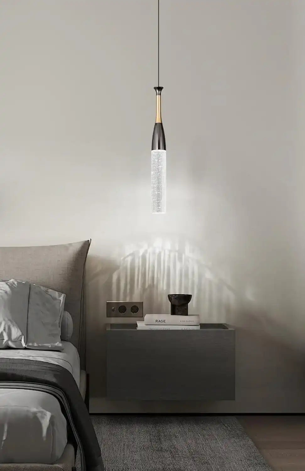 HDC Led Black Gold Crystal Pendant Light Bedside Hanging Corner Light Tricolor