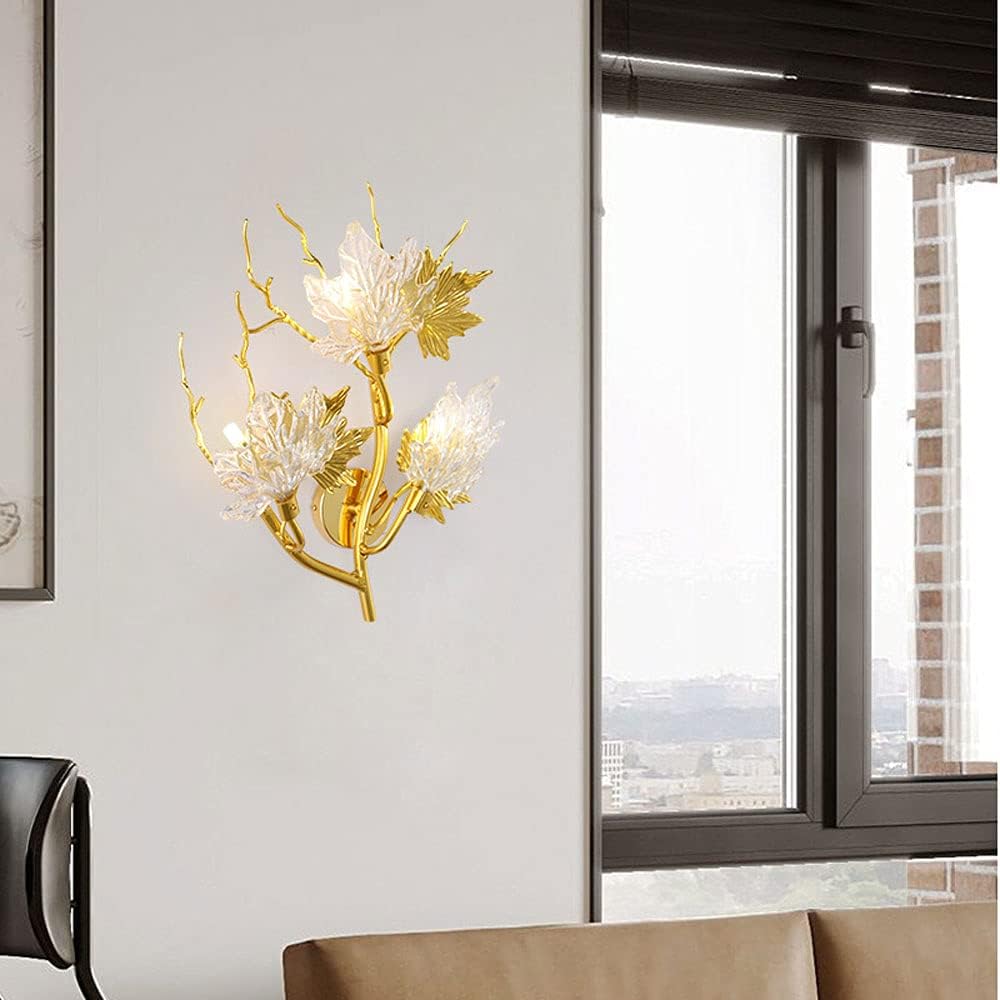 Hdc 3 Lights Nordic Simple Glass Lampshade Creative Golden Maple Leaf G9 Wall Light Fixtures