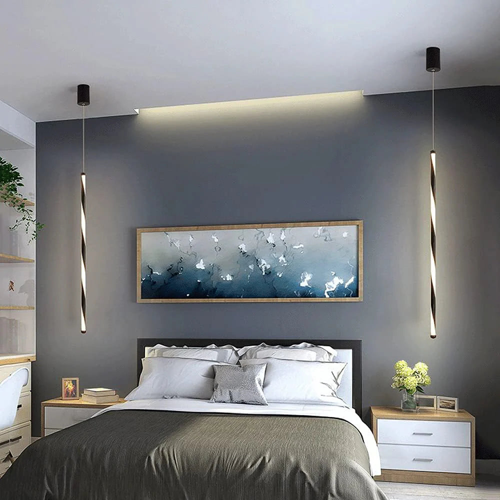 HDC 600mm Led Black Modern Pendant Light For Bedside Dining Hanging Light - Tricolor