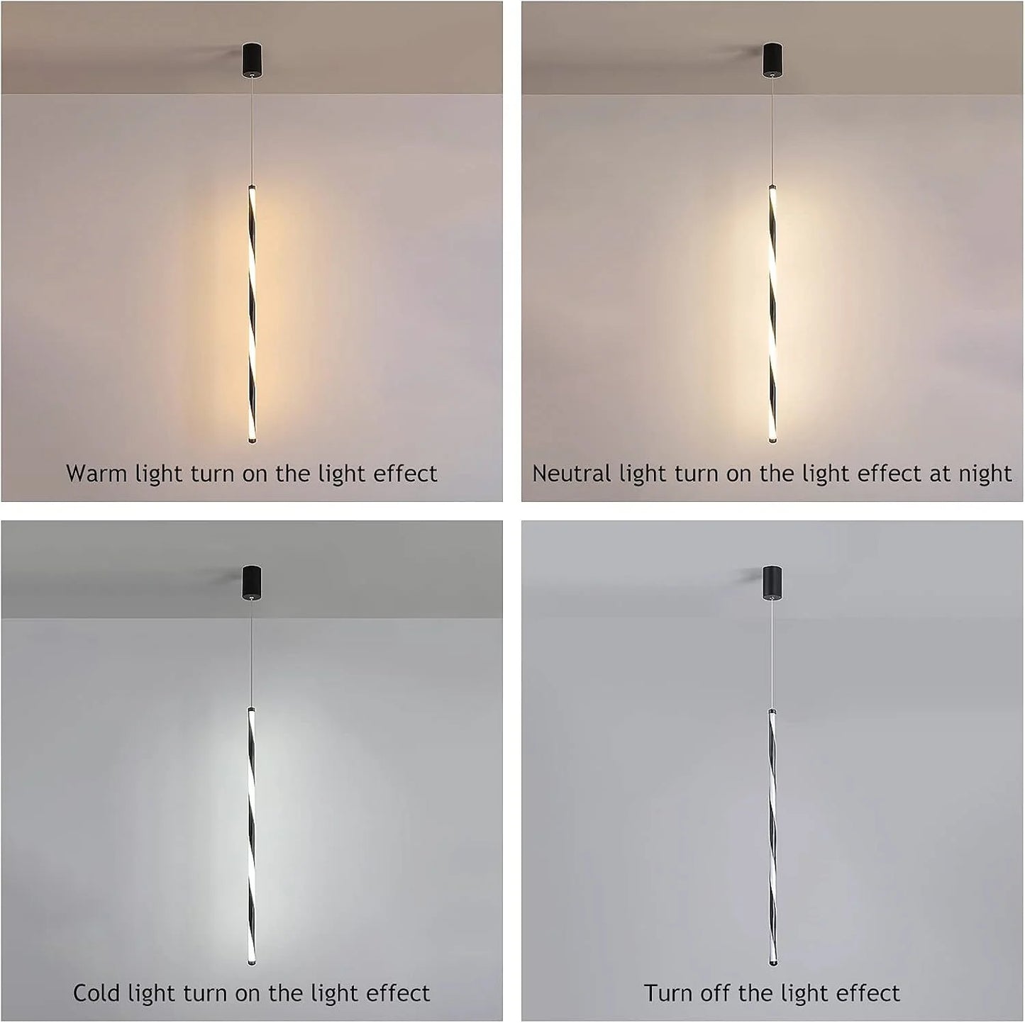 HDC 600mm Led Black Modern Pendant Light For Bedside Dining Hanging Light - Tricolor