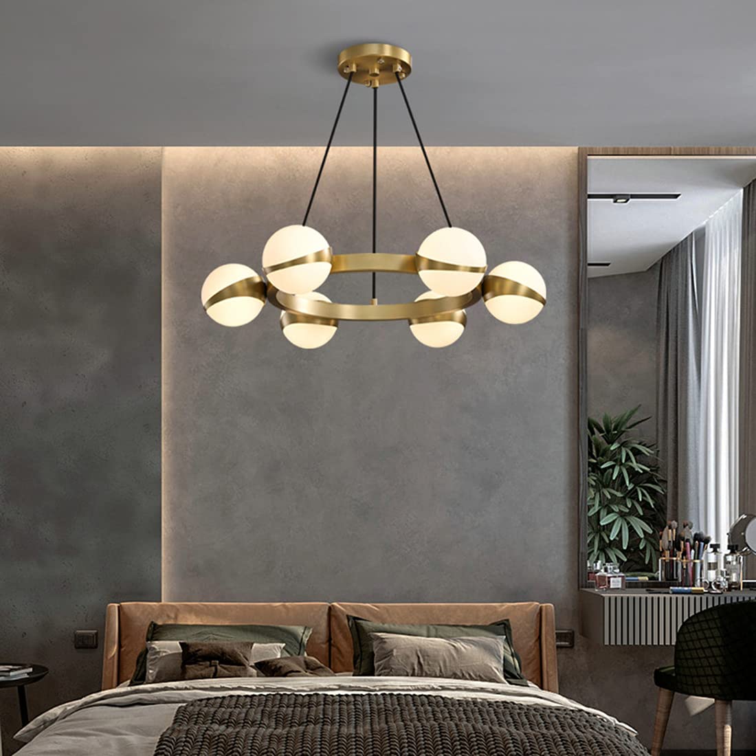 Hdc 6-Light Glass Globe Contemporary Round Wagon Wheel Chandelier Pendant Lights