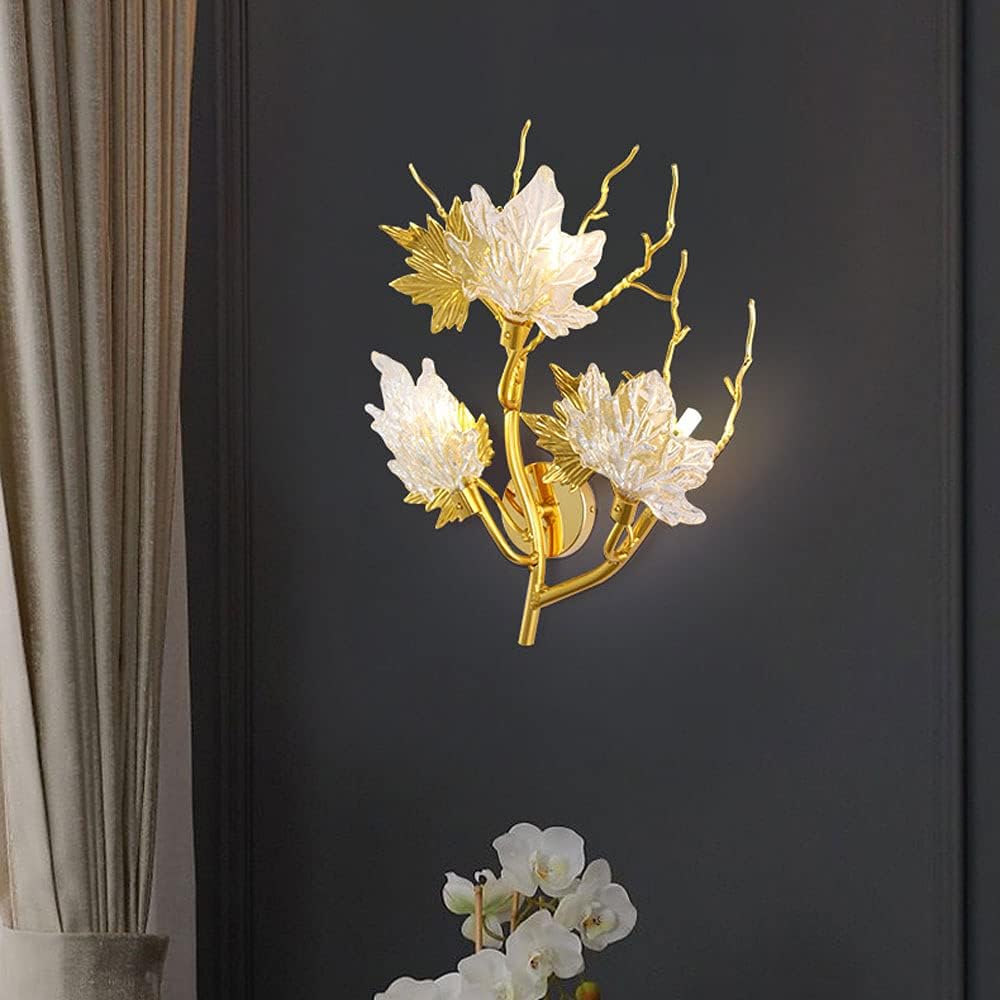 Hdc 3 Lights Nordic Simple Glass Lampshade Creative Golden Maple Leaf G9 Wall Light Fixtures