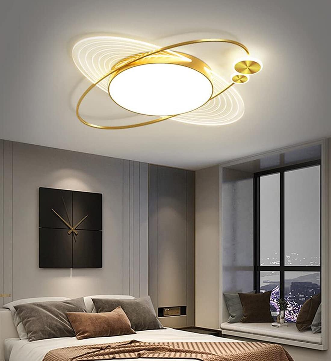 Hdc LED Modern Oval Design Lamp Golden Aluminium Acrylic Fixtures Indoor Chandelier