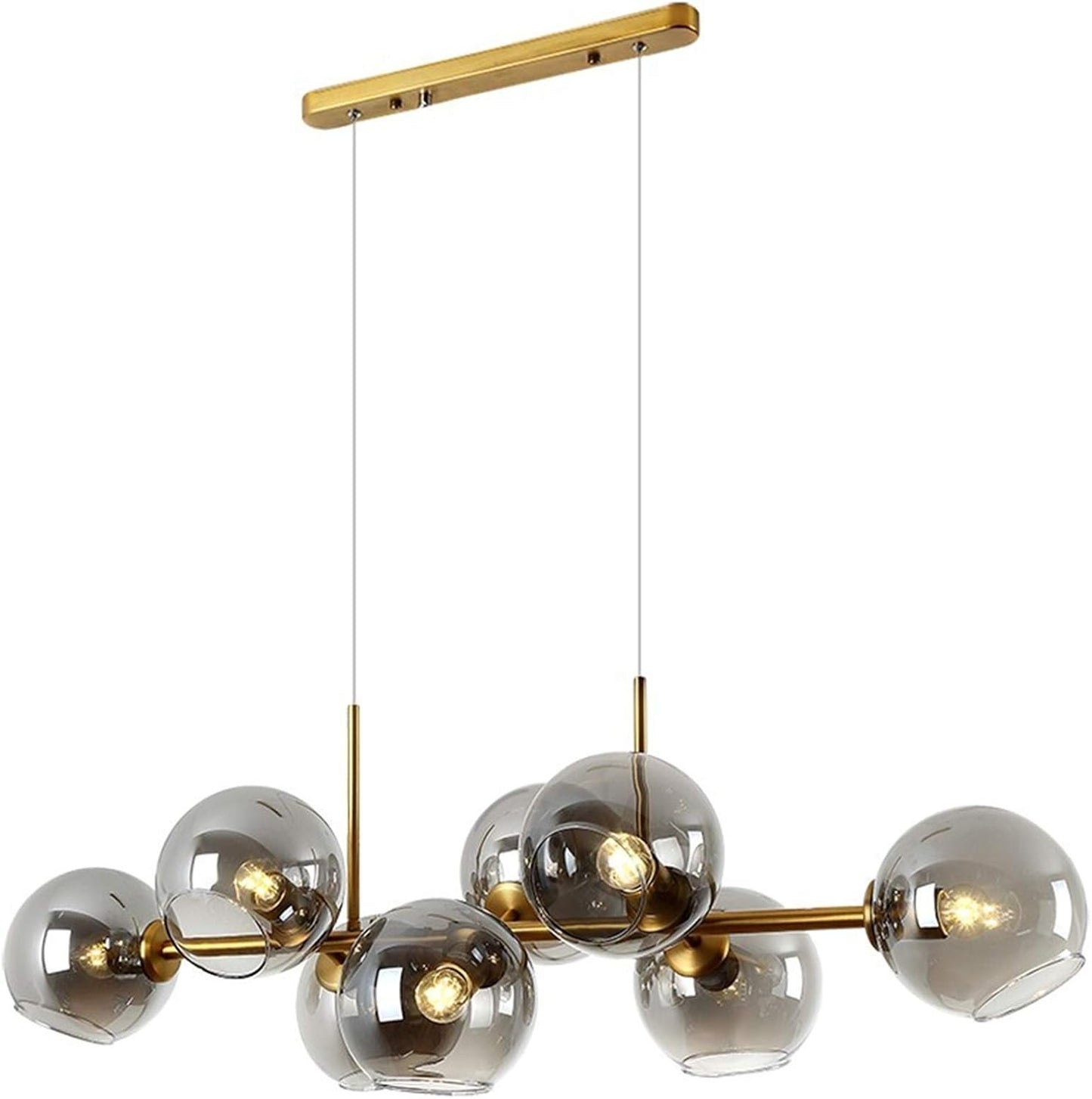 HDC Modern 8-Light Golden Smoke Glass Globe Chandelier for Living Room, Dining Area